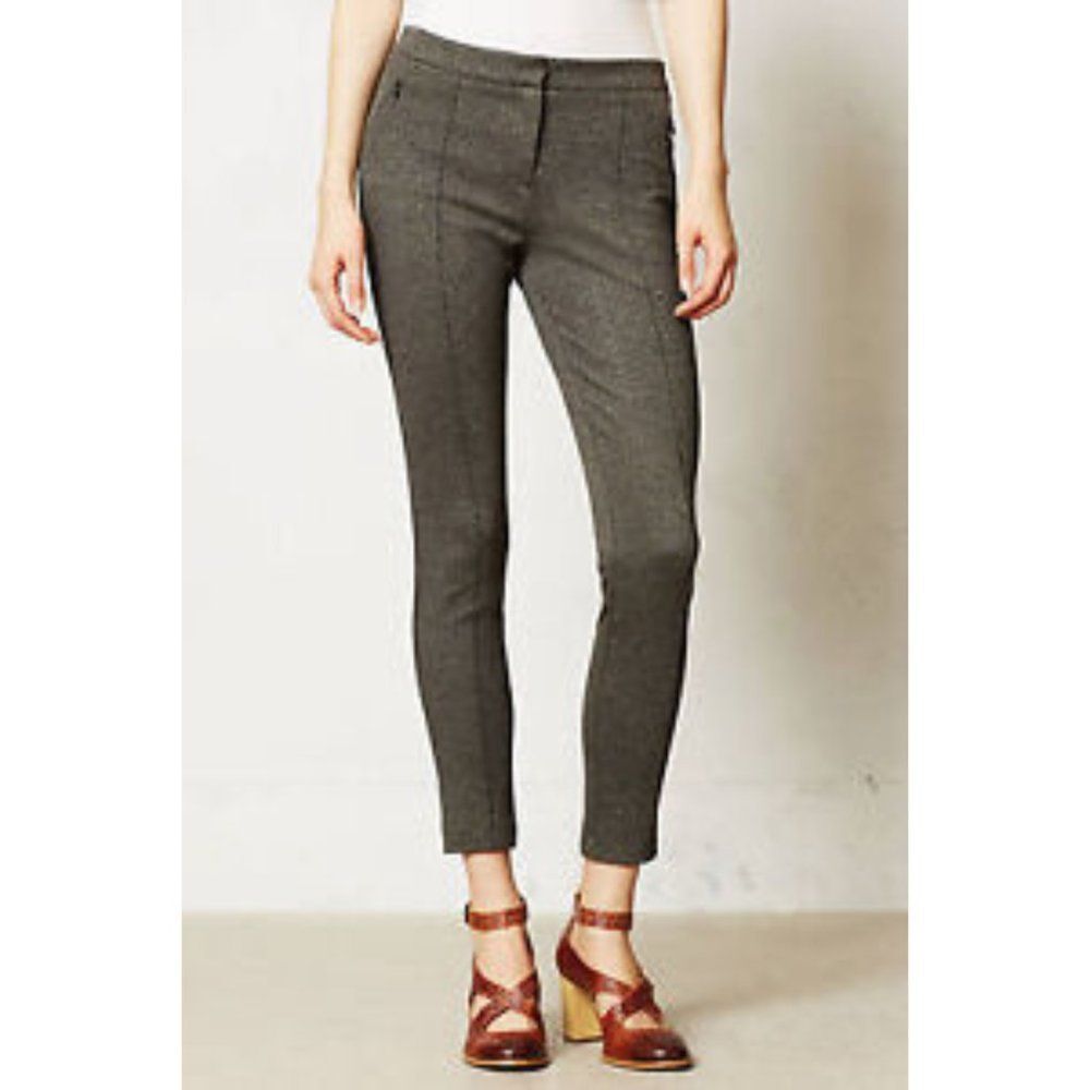 Anthropologie Cartonnier Cropped Grey Herringbone Trousers Pants Front Seam 6
